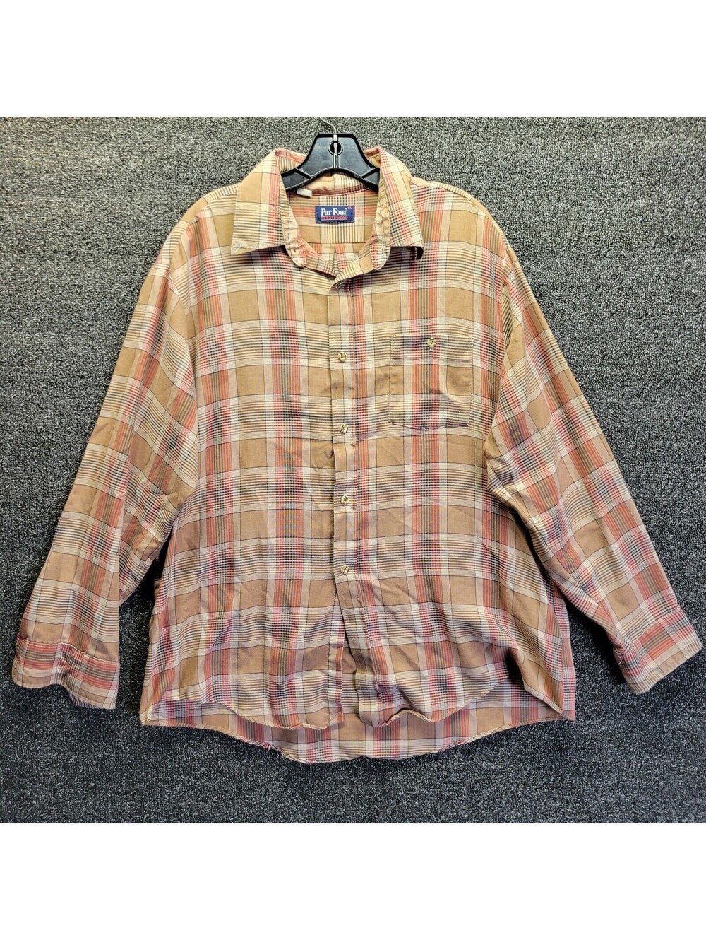 Par Four Shirt Mens XL Brown Plaid Long Sleeve Button Up